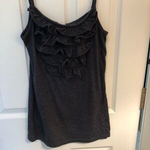 J Crew Charcoal Ruffle Front Cami Tee